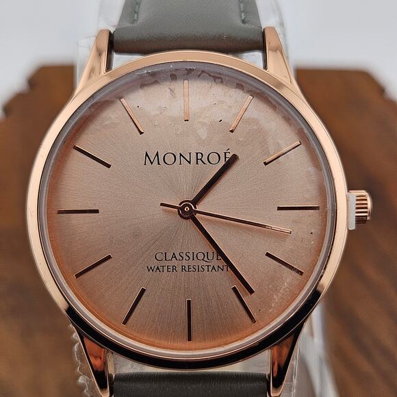 Monroe Women's Watch Rose Gold Minimalist Dial Green Gray Leather Band Simple - Picture 2 of 6
